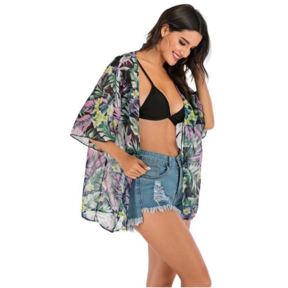 Kimono Style Flora Beach Cover-up. (BCH045)